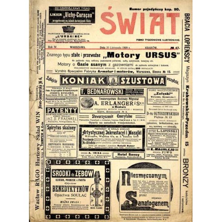Świat. Pismo tygodniowe ilustrowane. R. 4 (1909). Nr 47 (20 listopada 1909) / Antoni Kamieński / Aleksander Orłowski / Zygmunt M