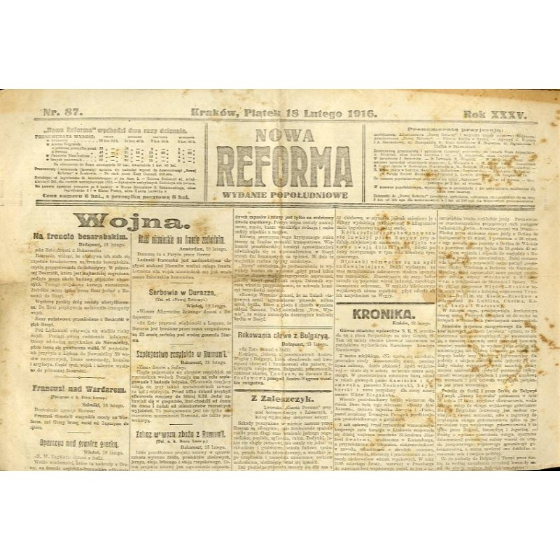 Nowa Reforma. R.35 (1916). Nr 87 (18 lutego 1916). Wydanie popołudniowe