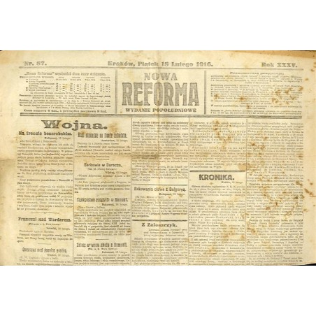 Nowa Reforma. R.35 (1916). Nr 87 (18 lutego 1916). Wydanie popołudniowe
