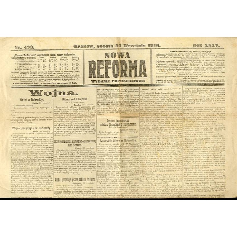 Nowa Reforma. R.35 (1916). Nr 493 (30 października 1916). Wydanie popołudniowe
