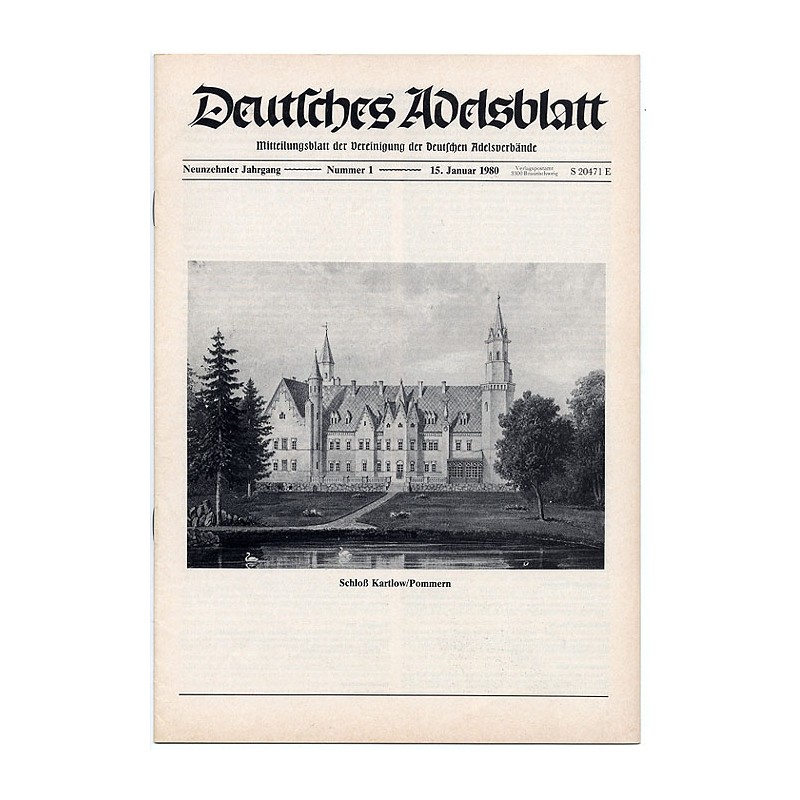 Deutsches Adelsblatt. 19. Jahrgang (1980). Nr 1 (15 I 1980) [Schloß Kartow, Krs. Demmin / Pommern]
