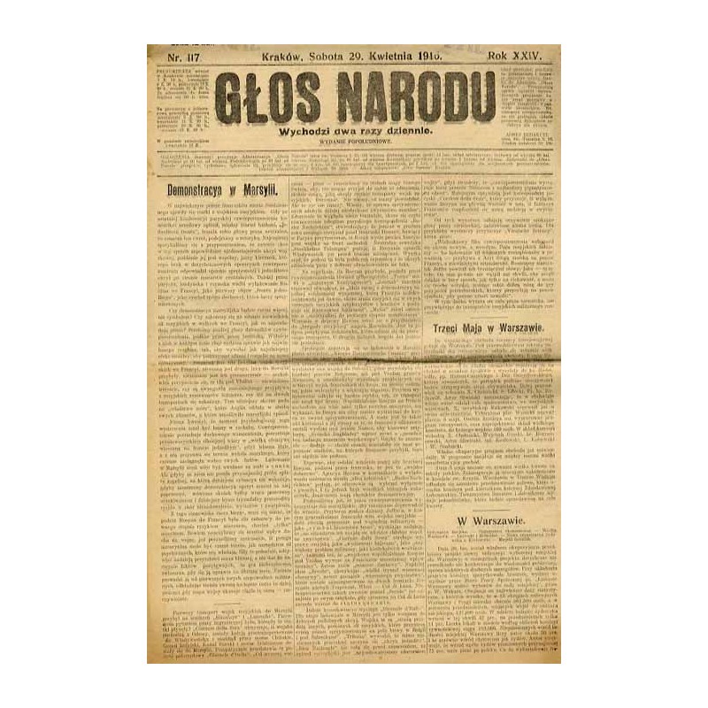 Głos Narodu. R.24 (1916). Nr 117 (29 kwietnia 1916). Wydanie popołudniowe
