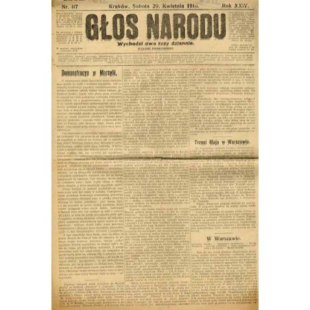 Głos Narodu. R.24 (1916). Nr 117 (29 kwietnia 1916). Wydanie popołudniowe