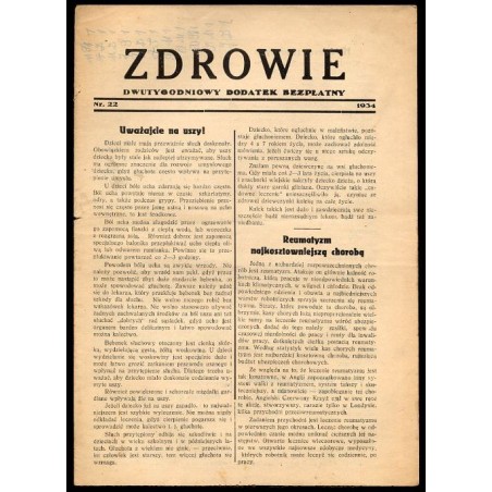 Zdrowie. Dwutygodniowy dodatek bezpłatny. 1934. Nr 22 (1934)