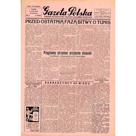 Gazeta Polska. Dziennik informacyjny Polaków na Bliskim Wschodzie. R.3 (1943). Nr 107 (546) (7 maja 1943)