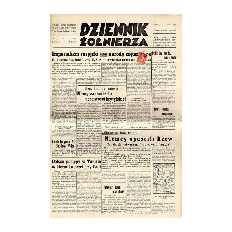Dziennik Żołnierza. Polska prasa obozowa. Pismo żołnierzy 1. Korpusu Pancerno Mot. R.4 (1943). Nr 52 (787) (4 marca 1943)