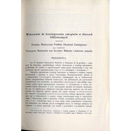 Wskazówki do katalogowania rękopisów w zbiorach bibljotecznych