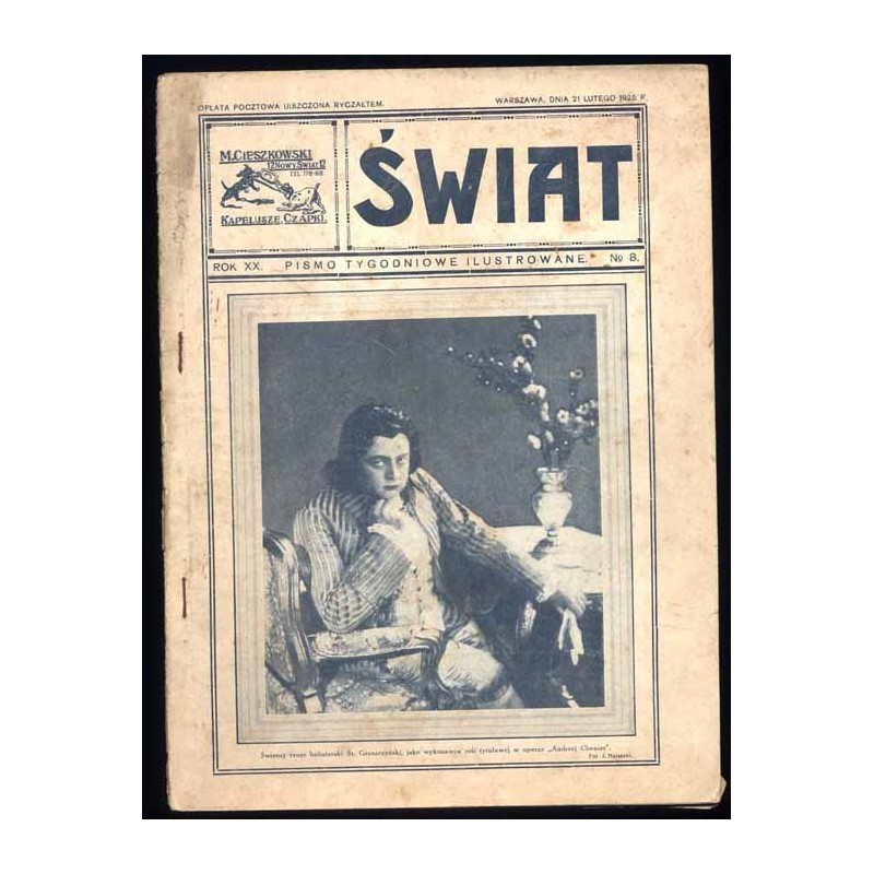 Świat. Pismo tygodniowe ilustrowane. R.20 (1925). Nr 8 (21 lutego 1925)