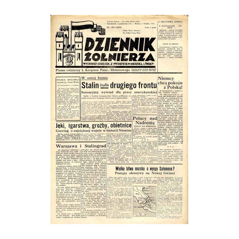 Dziennik Żołnierza. [...] Pismo żołnierzy I. Korpusu Panc.-Motorowego. R.3 (1942). Nr 130 (663) (5 października 1942) / Armia Po