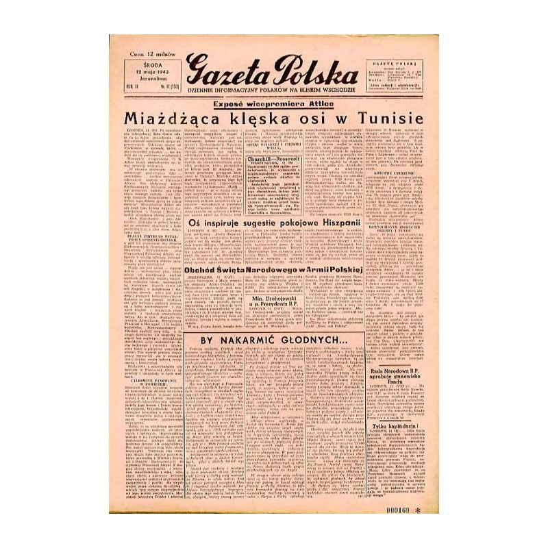 Gazeta Polska. Dziennik informacyjny Polaków na Bliskim Wschodzie. R.3 (1943). Nr 111 (550) (12 maja 1943)