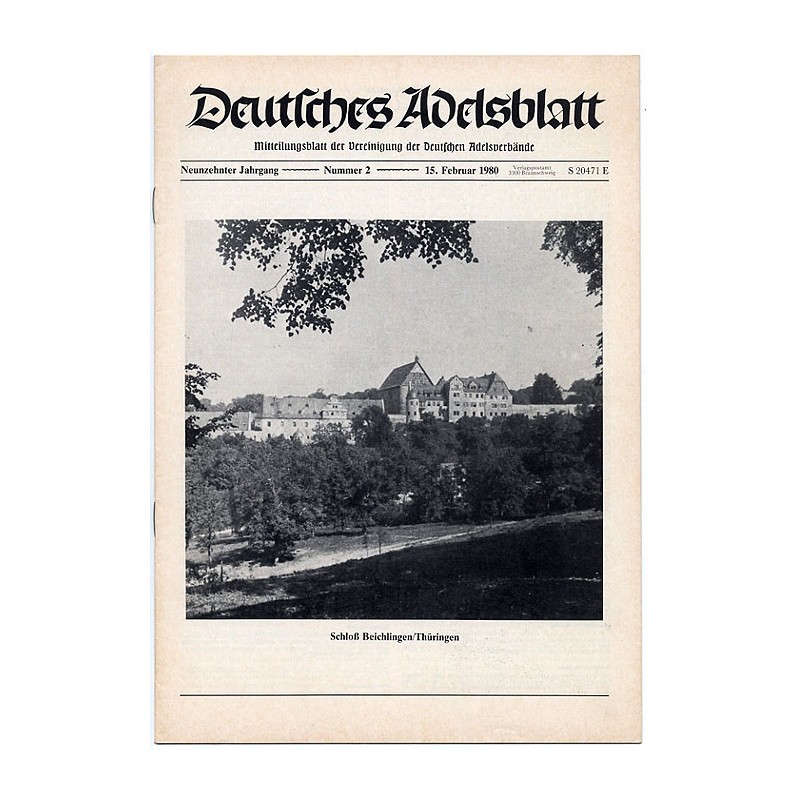 Deutsches Adelsblatt. 19. Jahrgang (1980). Nr 2 (15 II 1980) [Schloß Beichlingen / Thüringen]