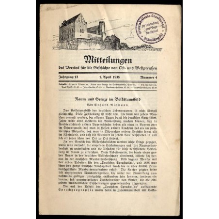 Mitteilungen des Vereins für die Geschichte von Ost- und Westpreußen. 12. Jahrgang (1938). Nr 4 (1 IV 1938)