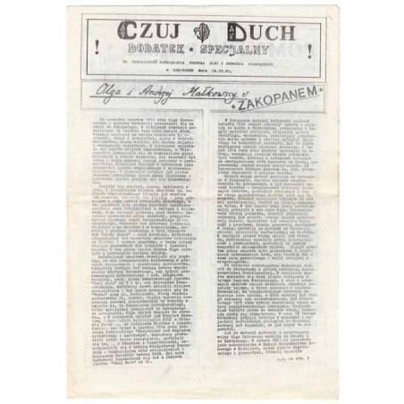 Czuj Duch ! Dodatek specjalny na uroczystość poświecenia pomnika Olgi i Andrzeja Małkowskich w Zakopanem dnia 24.10.81