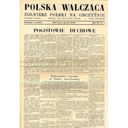 Polska Walcząca - Żołnierz polski na obczyźnie. Fighting Poland. Weekly for the Polish Forces. R.3 (1941). Nr 4 (25 stycznia 194