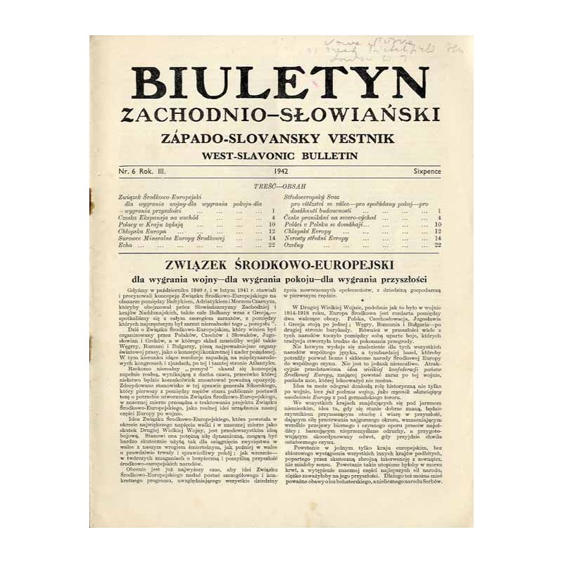 Ruch Zachodnio-Słowiański  Západo-Slovansky Vestnik  West-Slavian Bulletin. R.3 (1942). Nr 6