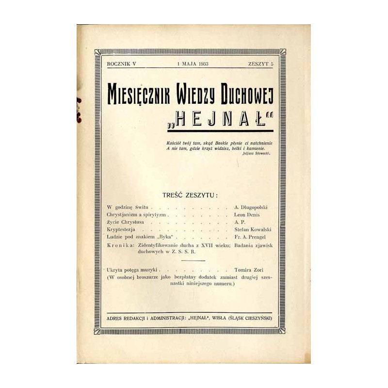 "Hejnał". Miesięcznik poświęcony wiedzy duchowej. R. 5 (1933). Z. 5 (1 maja 1933)