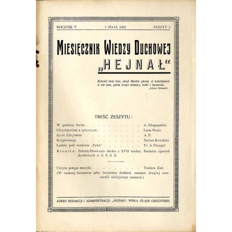 "Hejnał". Miesięcznik poświęcony wiedzy duchowej. R. 5 (1933). Z. 5 (1 maja 1933)