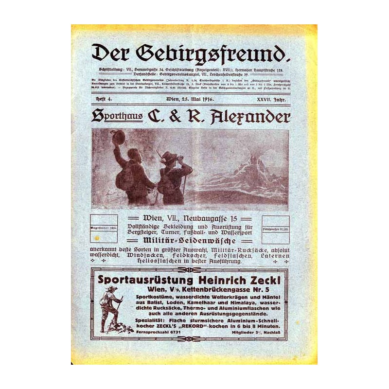 Der Gebirgsfreund. Zeitschrift des Oesterreichischen Gebirgsvereins. 27. Jahrgang (1916). H.4 (25. Mai 1916)