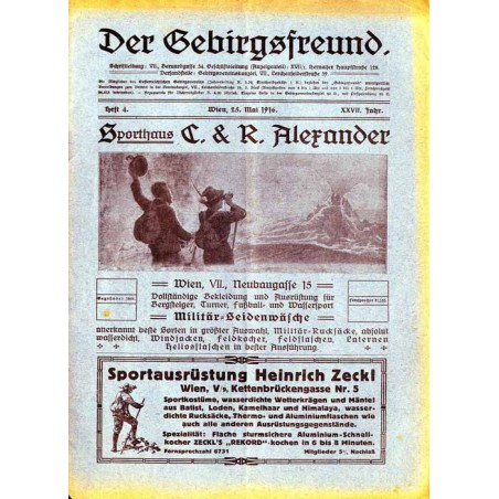 Der Gebirgsfreund. Zeitschrift des Oesterreichischen Gebirgsvereins. 27. Jahrgang (1916). H.4 (25. Mai 1916)