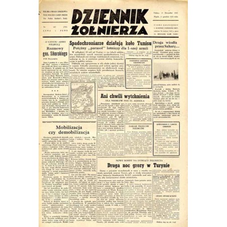 Dziennik Żołnierza. [...] Pismo żołnierzy I. Korpusu Panc.-Motorowego. R.3 (1942). Nr 187 (720) (11 grudnia 1942)