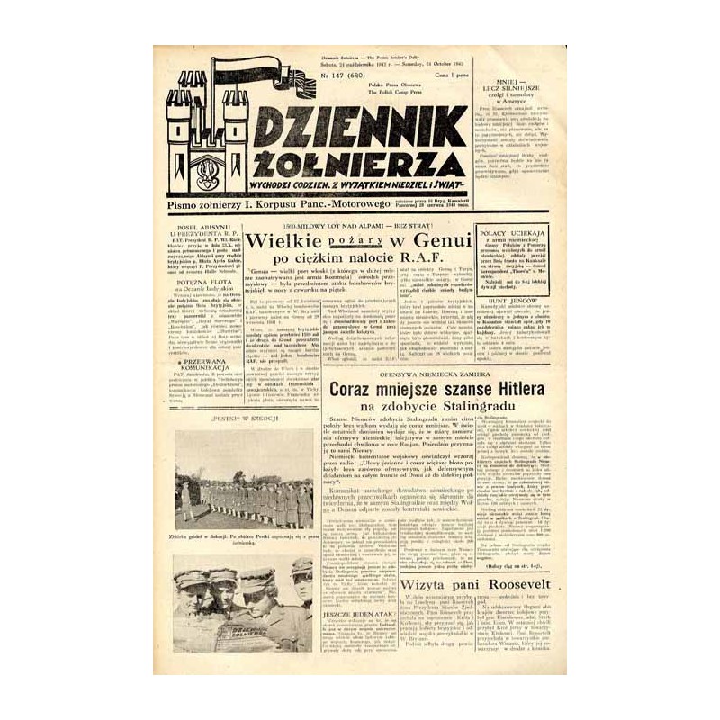 Dziennik Żołnierza. [...] Pismo żołnierzy I. Korpusu Panc.-Motorowego. R.3 (1942). Nr 147 (680) (24 października 1942) / Ks. Sta