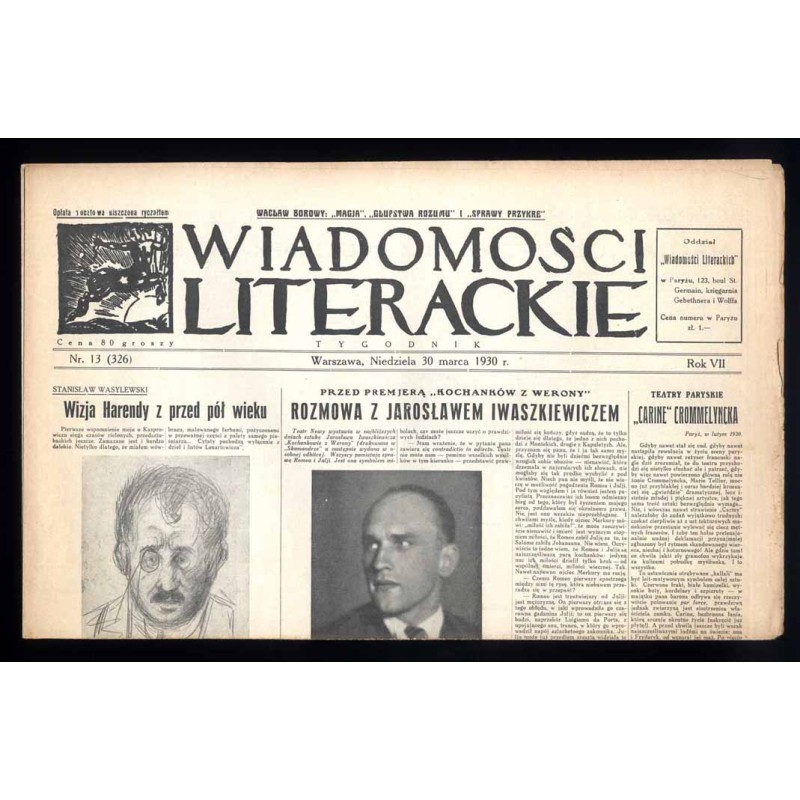 Wiadomości Literackie. Tygodnik. R.7 (1930). Nr 13 (326) (30 marca 1930)