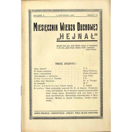 "Hejnał". Miesięcznik poświęcony wiedzy duchowej. R. 5 (1933). Z. 11 (1 listopada 1933)