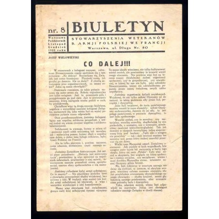 Biuletyn Zarządu Głównego. Zarząd Główny Stowarzyszenia Weteranów b. Armii Polskiej we Francji. [1935]. Nr 8 (październik-grudzi