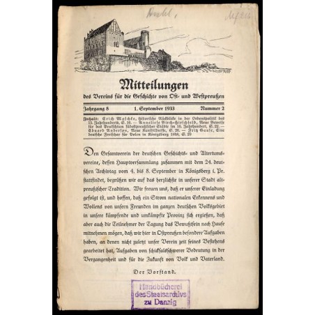 Mitteilungen des Vereins für die Geschichte von Ost- und Westpreußen. 8. Jahrgang (1933). Nr 2 (1 IX 1933)