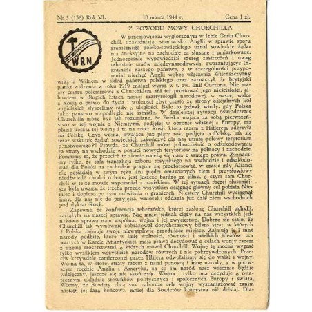 WRN [Wolność Równość Niepodległość]. R. 6 (1944). Nr 5 (136) (10 marca 1944)