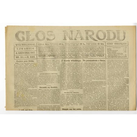 Głos Narodu. R.25 (1917). Nr 211 (6 września 1917). Wydanie wieczorne