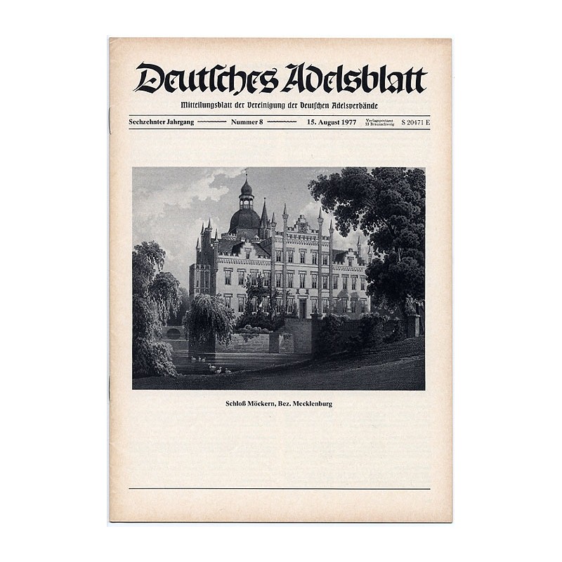 Deutsches Adelsblatt. 16. Jahrgang (1977). Nr 8 (15 VIII 1977) [Schloß Möckern, Bez. Mecklenburg]