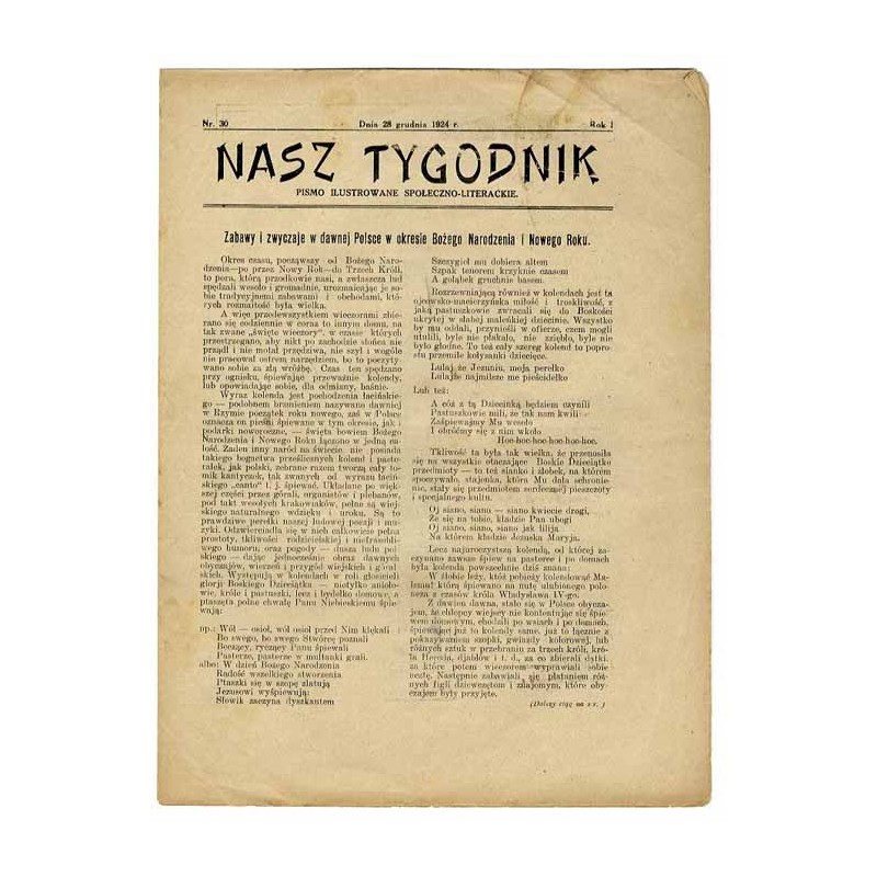 Nasz Tygodnik. Pismo ilustrowane społeczno-literackie. R.1 (1924). Nr 30 (28 grudnia 1924)