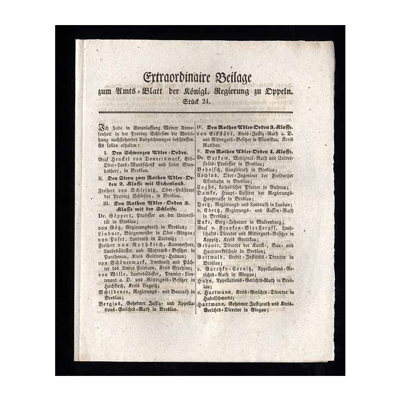 Extaordinaire Beilage zum Amts-Blatt der Königl. Regierung zu Oppeln. 1852. Stück 24