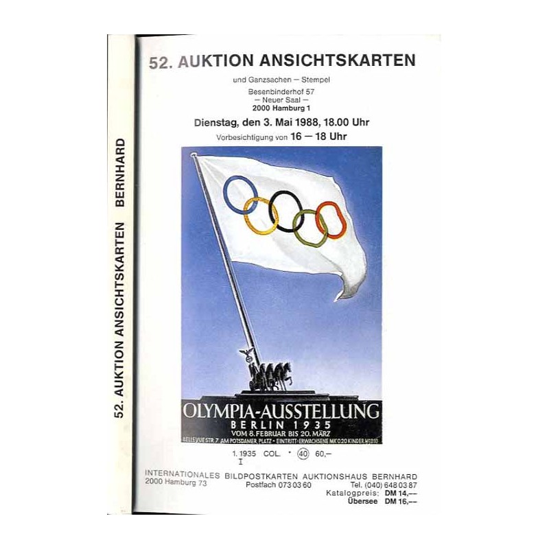 [Martin Bernhard] 52. Auktion Ansichtskarten und Ganzsachen - Stempel im Gewerkschaftshaus, 2000 Hamburg 1. Dienstag, den 3. Mai