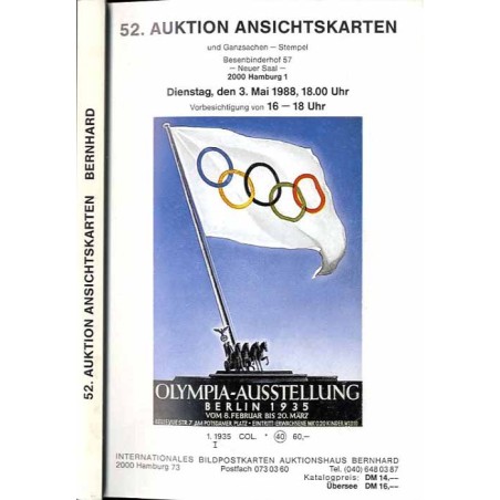 [Martin Bernhard] 52. Auktion Ansichtskarten und Ganzsachen - Stempel im Gewerkschaftshaus, 2000 Hamburg 1. Dienstag, den 3. Mai