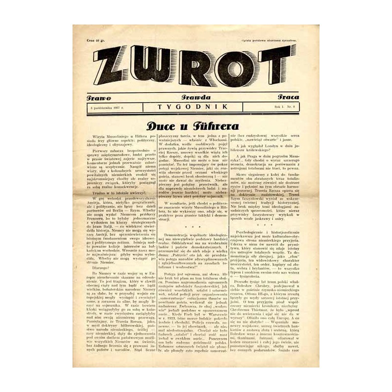 Zwrot. Prawo, prawda, praca. Tygodnik. R.1 (1937). Nr 9 (3 października 1937)