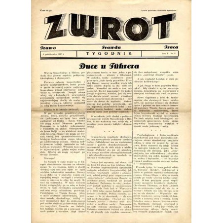 Zwrot. Prawo, prawda, praca. Tygodnik. R.1 (1937). Nr 9 (3 października 1937)