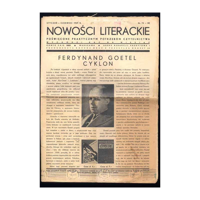 Nowości Literackie Poświęcone Praktycznym Potrzebom Czytelnictwa. Nr 75-80 (styczeń - czerwiec 1939)