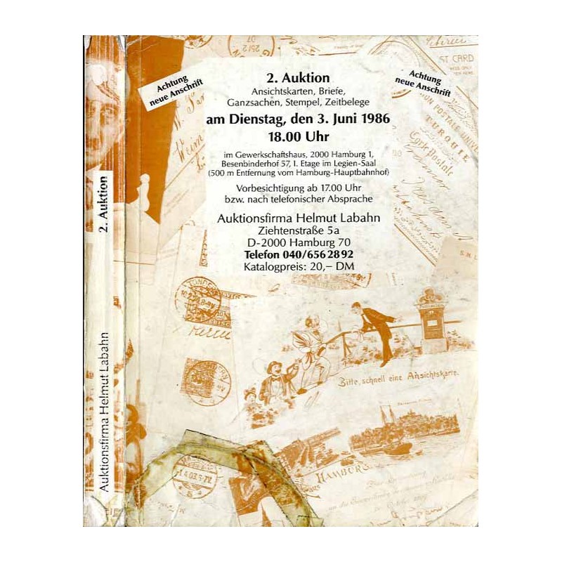 [Helmut Labahn] 2. Ansichtskarten, Briefe, Ganzsachen, Stempel, Zeitbelege. Helmut Labahn. Dienstag, den 3. Juni 1986, 18.00 Uhr