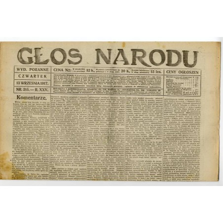 Głos Narodu. R.25 (1917). N 215 (13 września 1917). Wydanie poranne