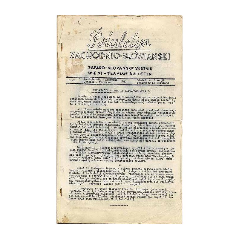 Biuletyn Zachodnio-Słowiański. Západo-Slovansky Vestnik. West-Slavian Bulletin. R.1 (1940). Nr 2 (Październik - Listopad 1940) /