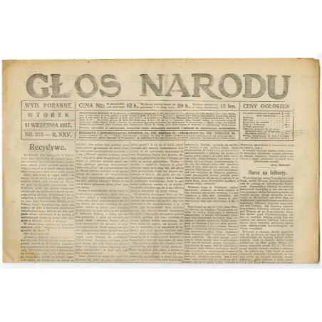 Głos Narodu. R.25 (1917). Nr 213 (11 września 1917). Wydanie poranne