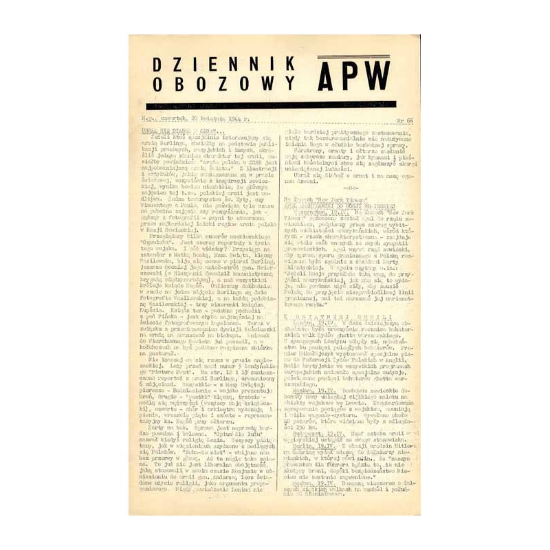 Dziennik Obozowy APW. 1944. Nr 66 (20 kwietnia 1944)