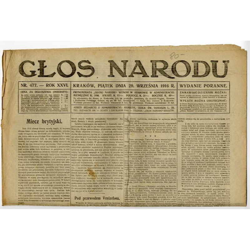 Głos Narodu. R.26 (1916). Nr 477 (29 listopada 1916). Wydanie poranne
