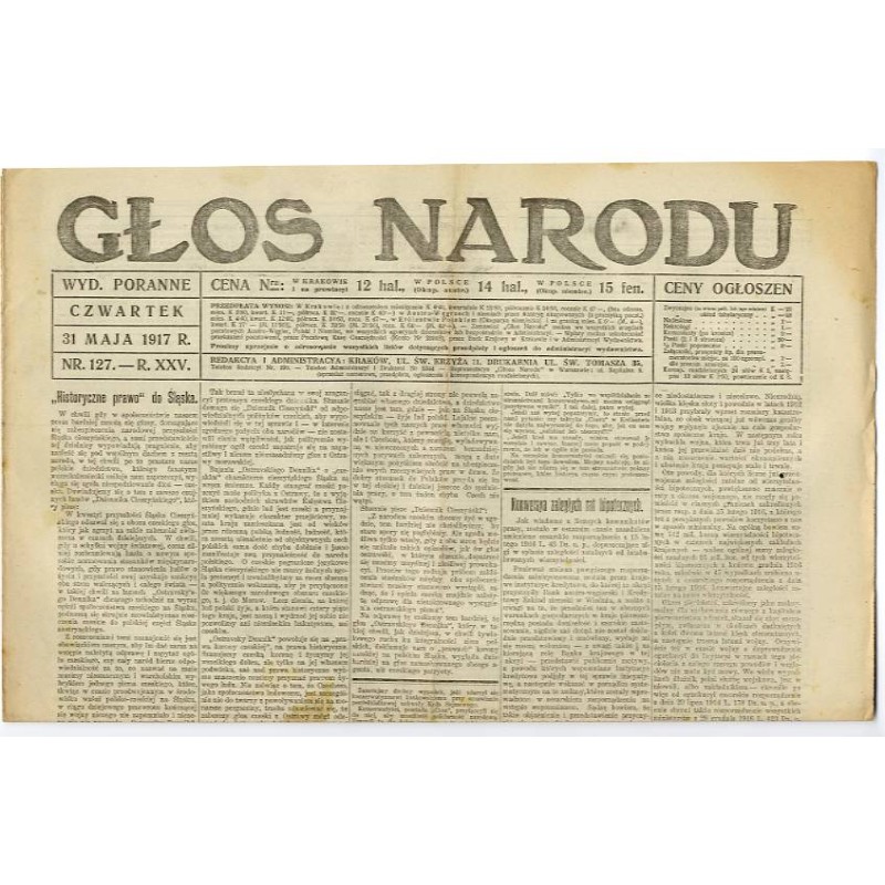 Głos Narodu. R.25 (1917). Nr 127 (31 maja 1917). Wydanie poranne