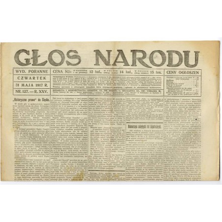 Głos Narodu. R.25 (1917). Nr 127 (31 maja 1917). Wydanie poranne
