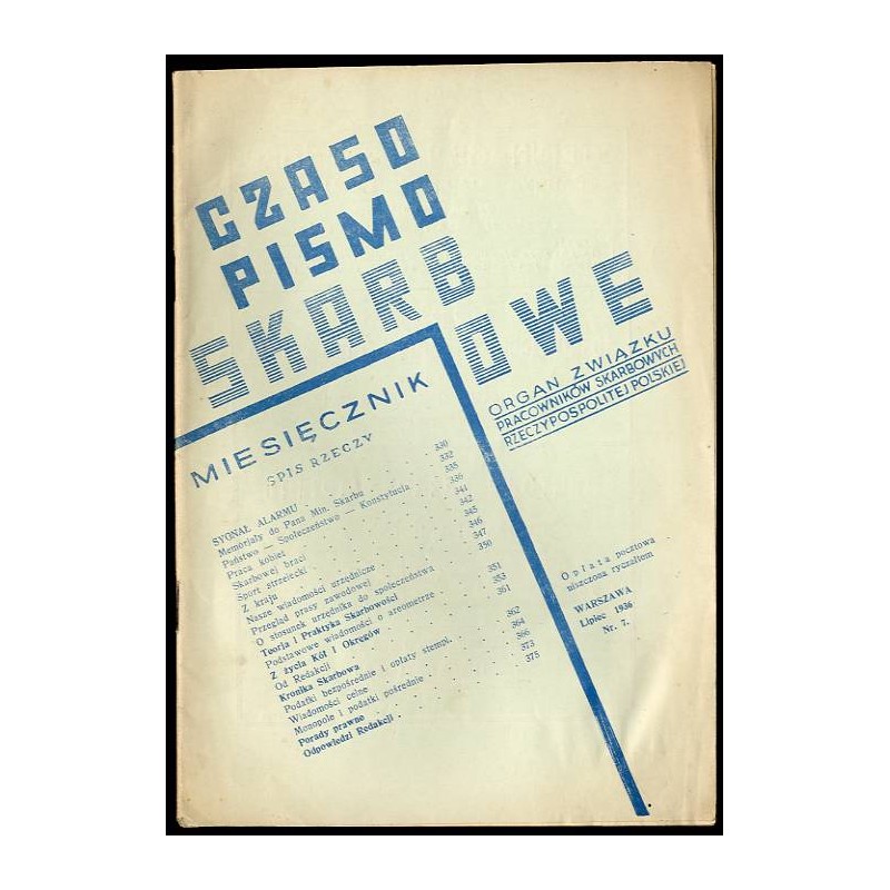Czasopismo Skarbowe. Miesięcznik poświęcony sprawom zawodowym pracowników skarbowych oraz teorji i praktyce skarbowości. R.11 (1