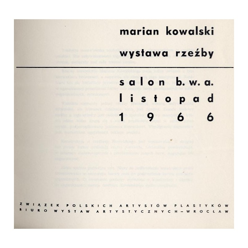 Marian Kowalski. Wystawa rzeźby