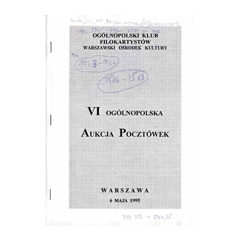 [Ogólnopolski Klub Filokartystów] VI Ogólnopolska Aukcja Pocztówek. Warszawa, 6 maja 1995